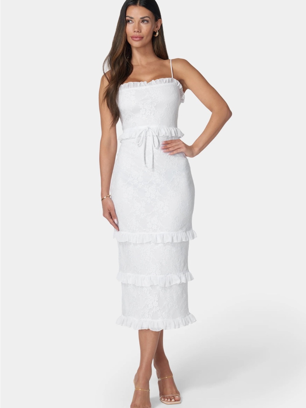 NWT Bebe Women's Lace Maxi with Ruffle | Size L